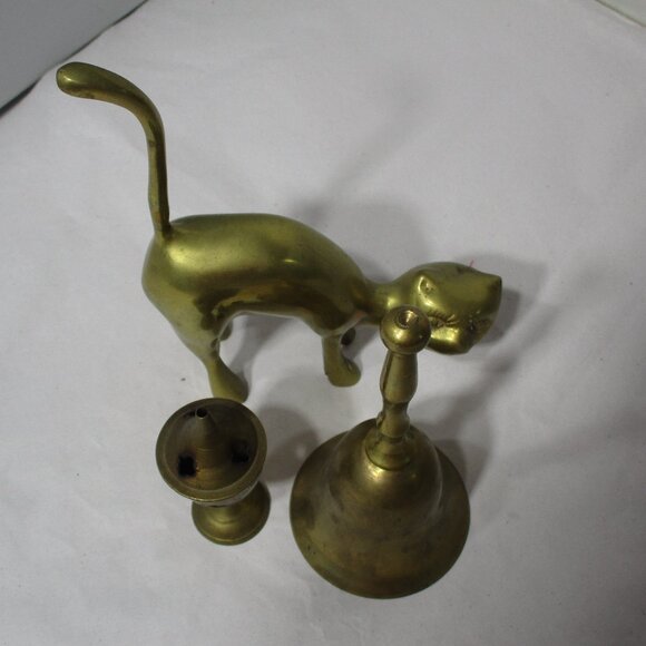 3 Piece Brass Items Bundle Lot Cat Figurine  Bell  Incense Burner - Picture 6 of 6